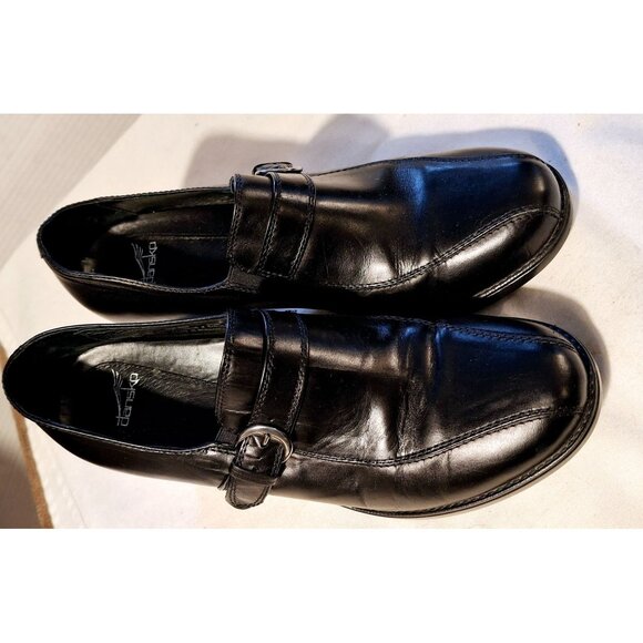 Dansko Womens Black Leather Heeled Loafers With Buckle Strap Size 39 - Picture 3 of 12